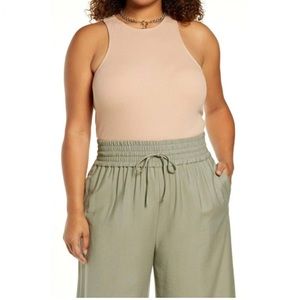 Nwt Open Edit Women's Plus Size Crewneck Rib Thong Bodysuit